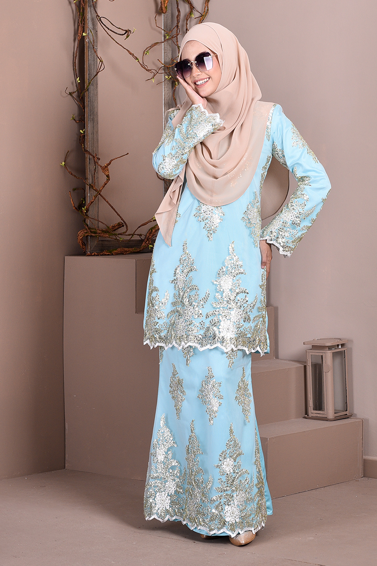 Baju Kurung Lace Sequin Sasha - Aqua Green