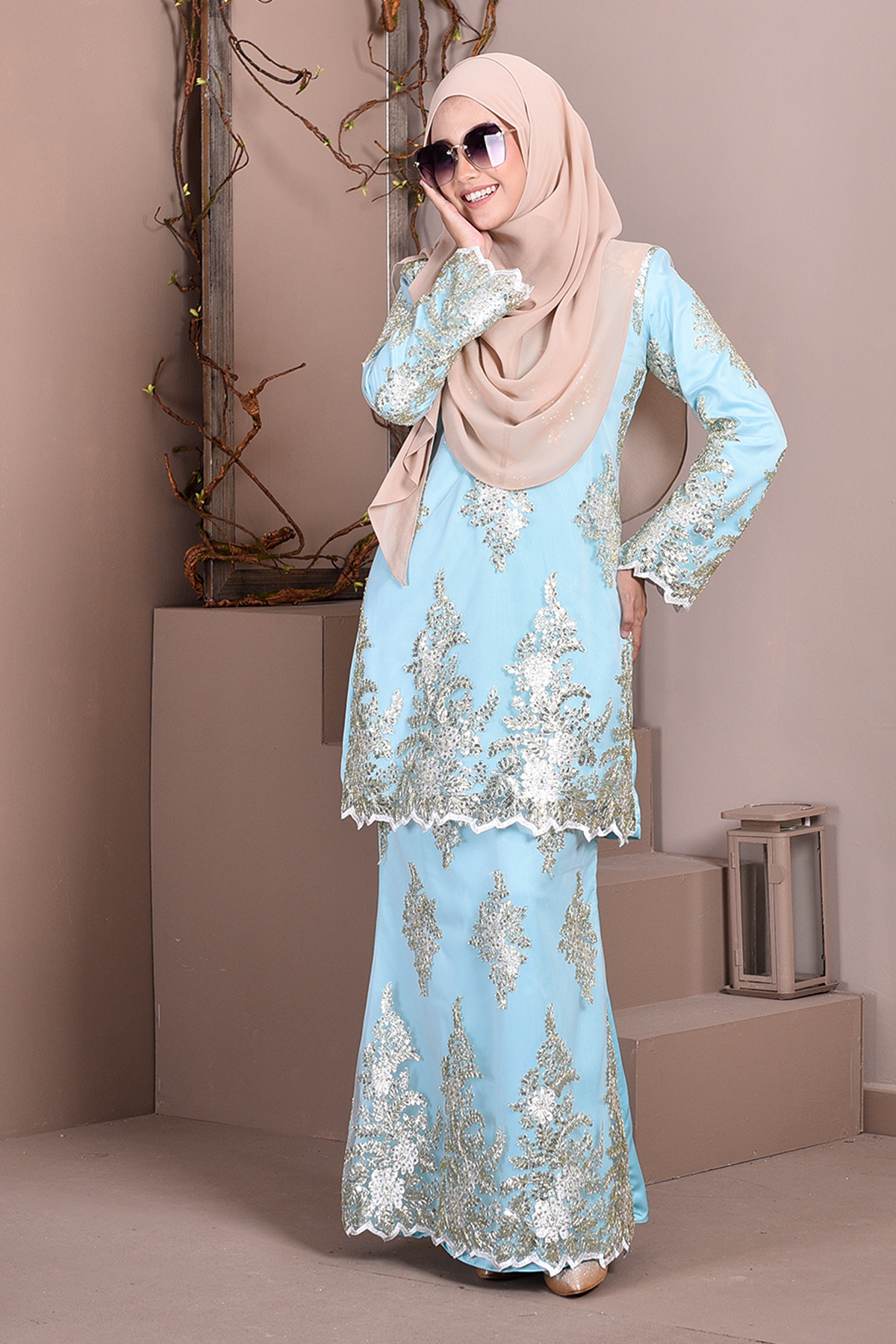 Baju Kurung Lace Sequin Sasha - Aqua Green