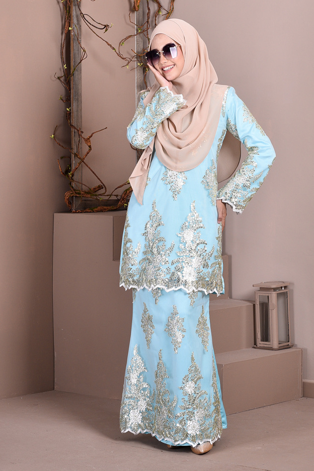Baju Kurung Lace Sequin Sasha - Aqua Green