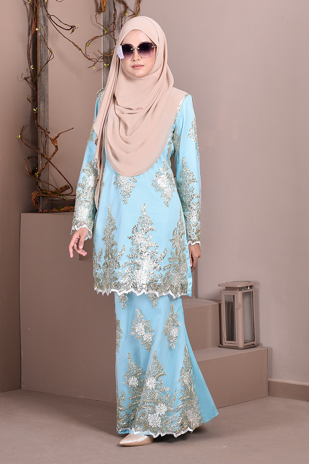 Baju Kurung Lace Sequin Sasha - Aqua Green