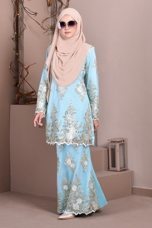 Baju Kurung Lace Sequin Sasha - Aqua Green