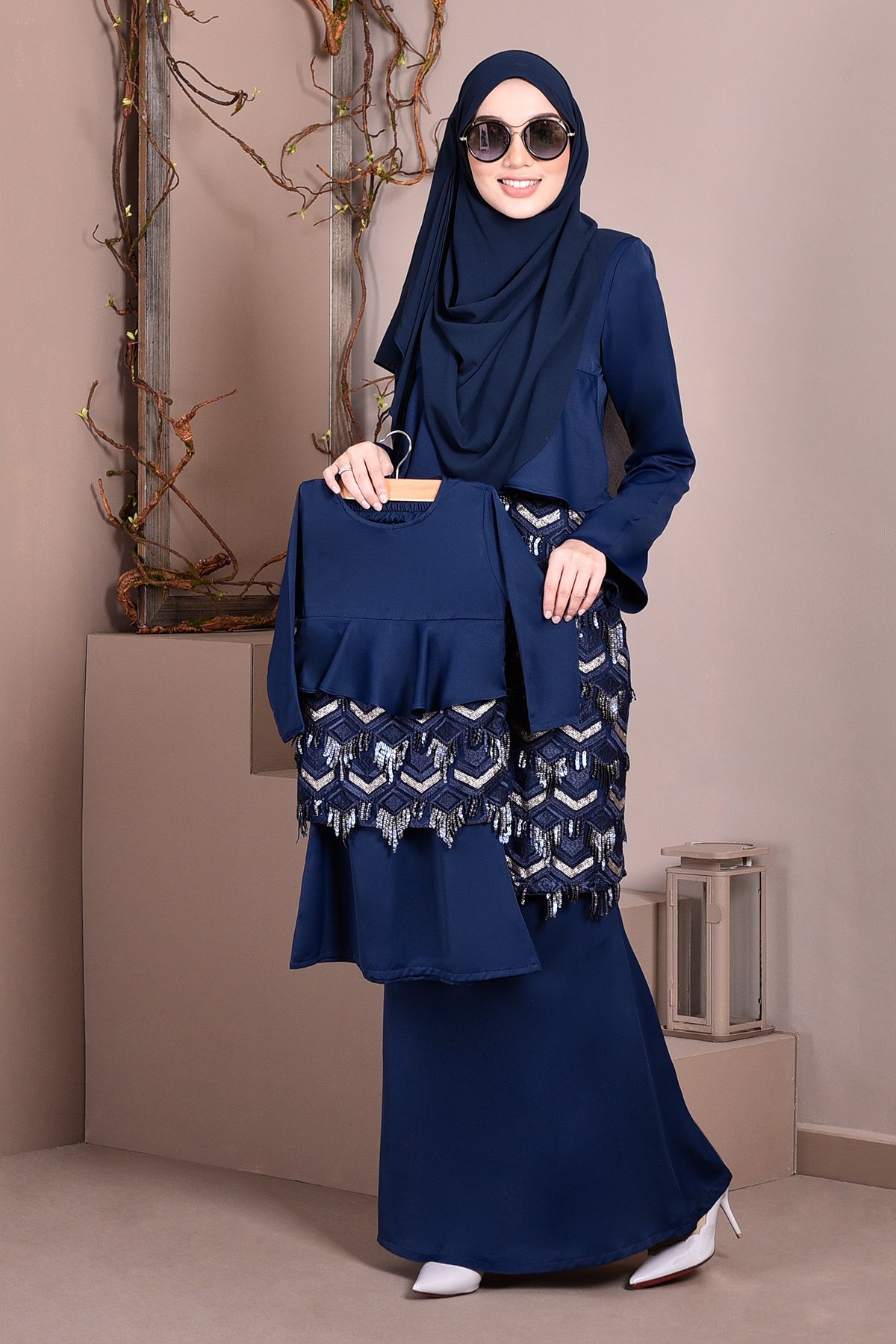 Baju Kurung Lace Sequin Jayne Kids - Majestic Blue
