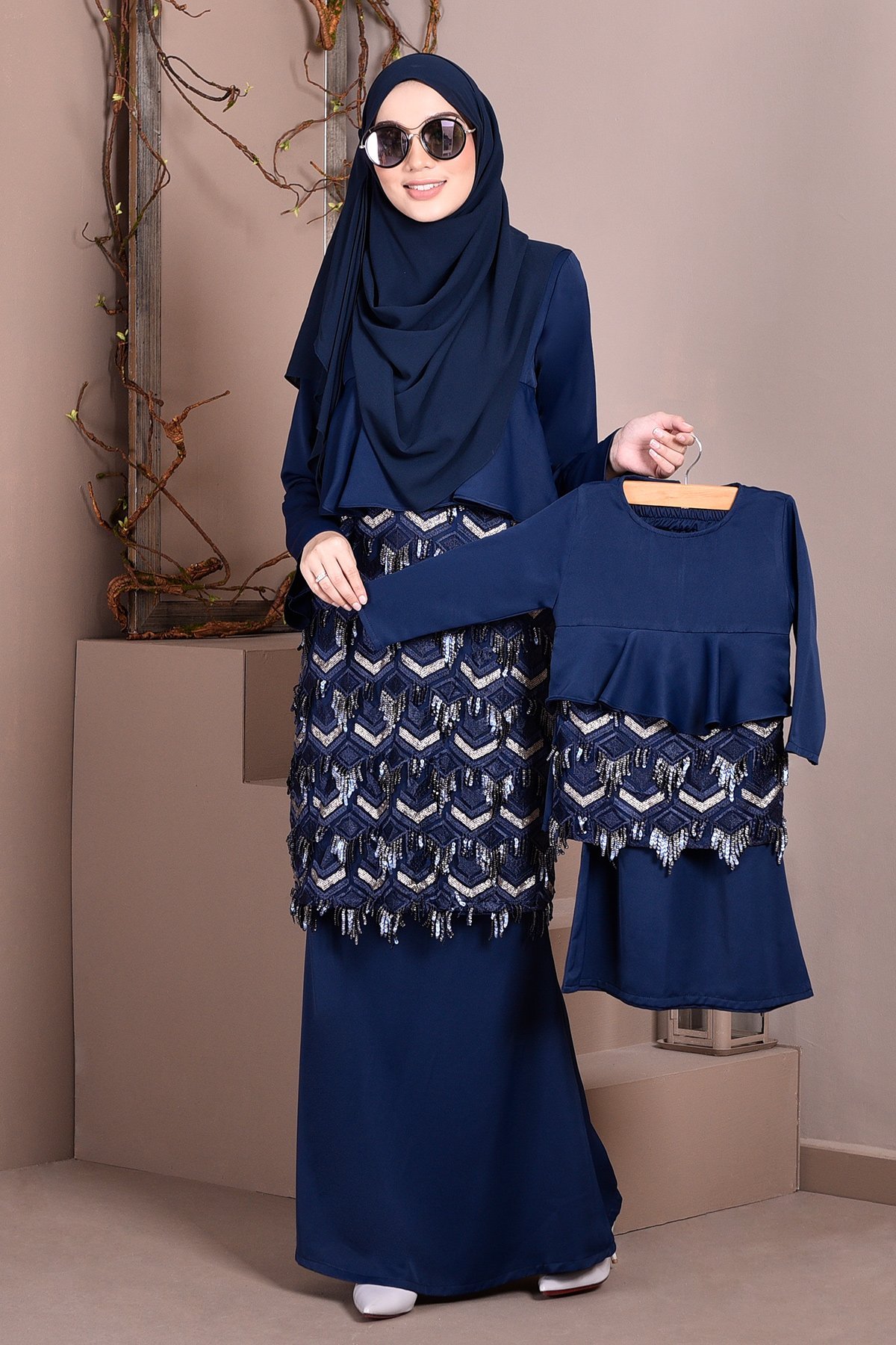Baju Kurung Lace Sequin Jayne Kids - Majestic Blue