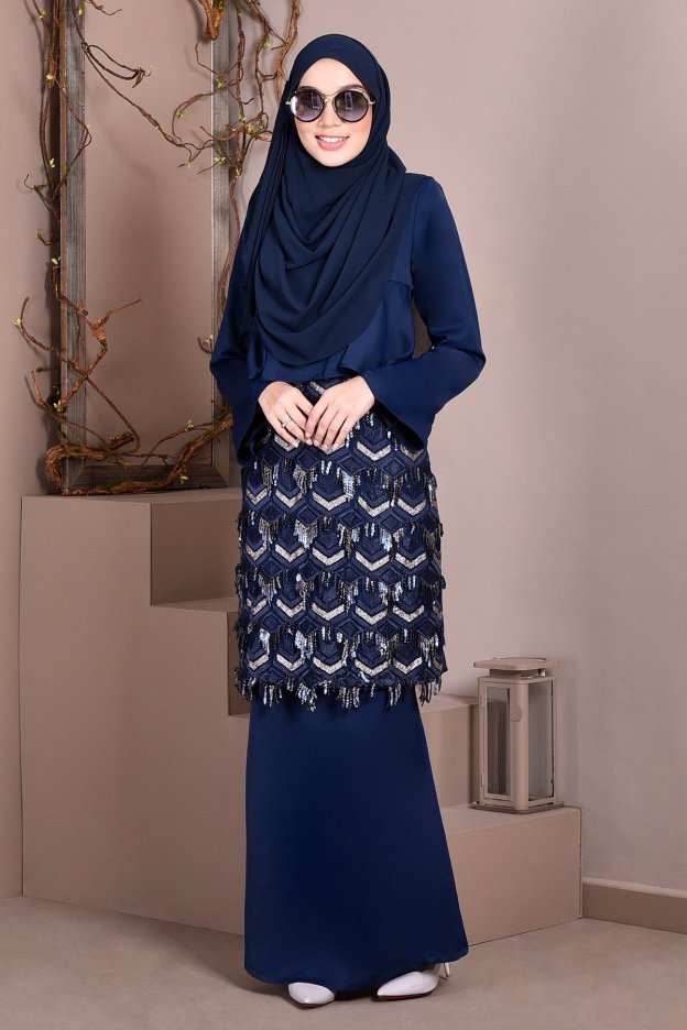 Baju Kurung Lace Sequin Jayne - Majestic Blue