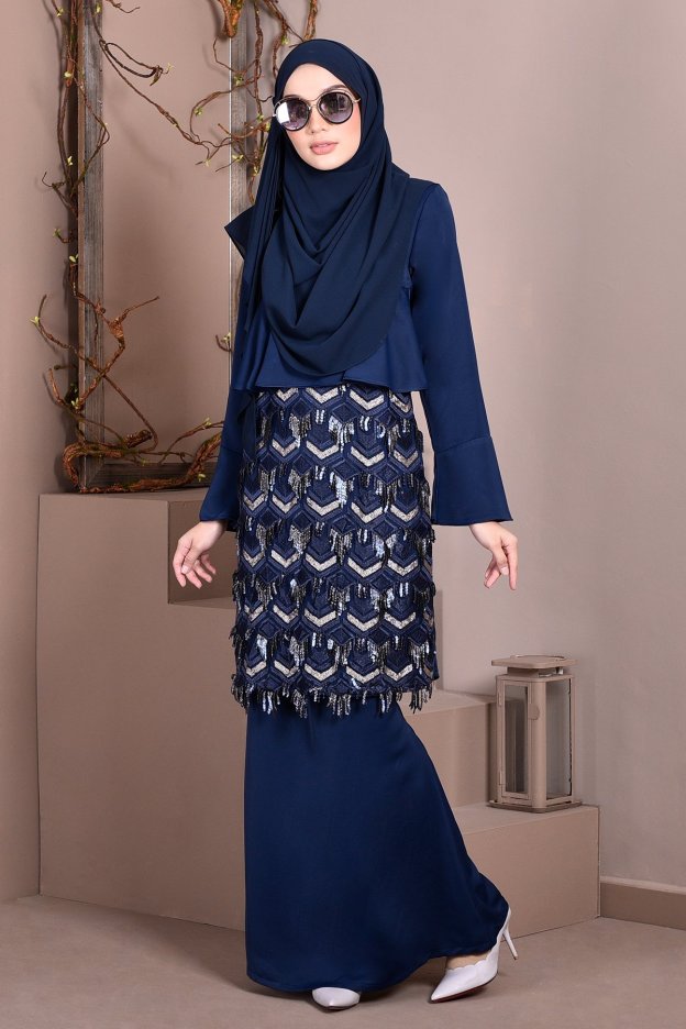 Baju Kurung Lace Sequin Jayne - Majestic Blue