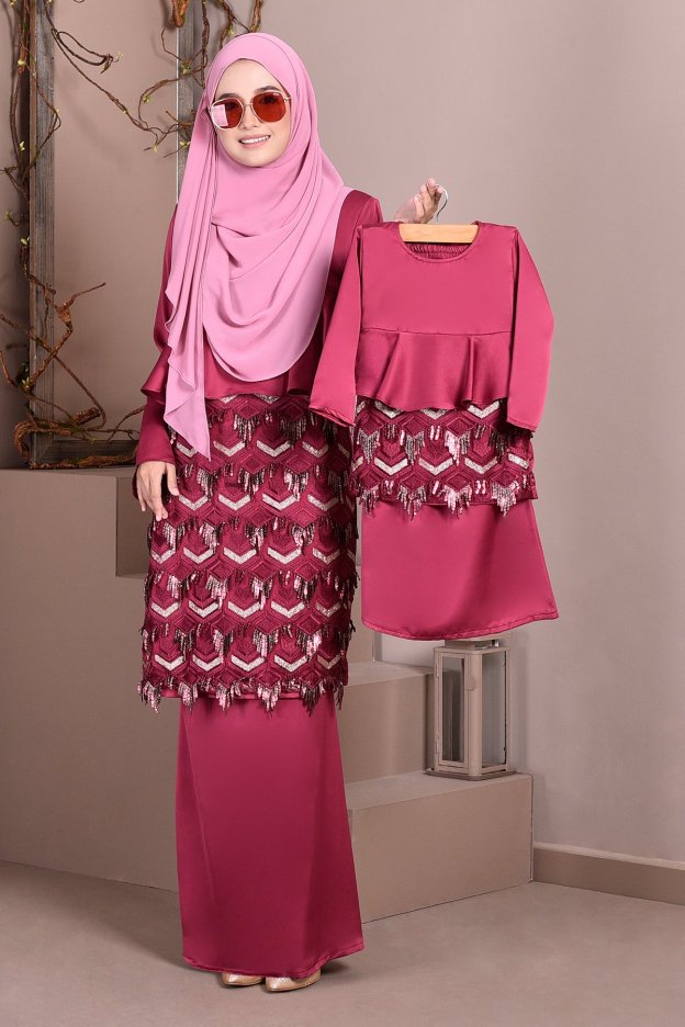 Baju Kurung Lace Sequin Jayne Kids - Merlin Maroon