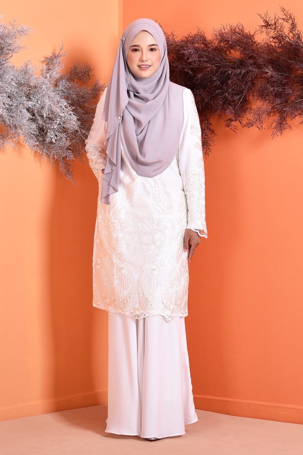 Baju Kurung Lace Serena - Cloud White