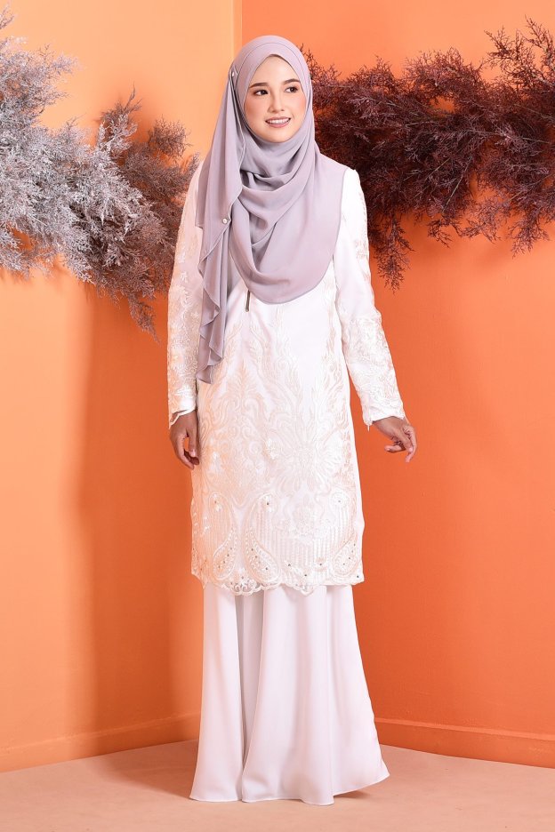 Baju Kurung Lace Serena - Cloud White