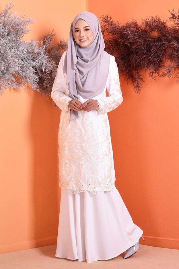 Baju Kurung Lace Serena - Cloud White