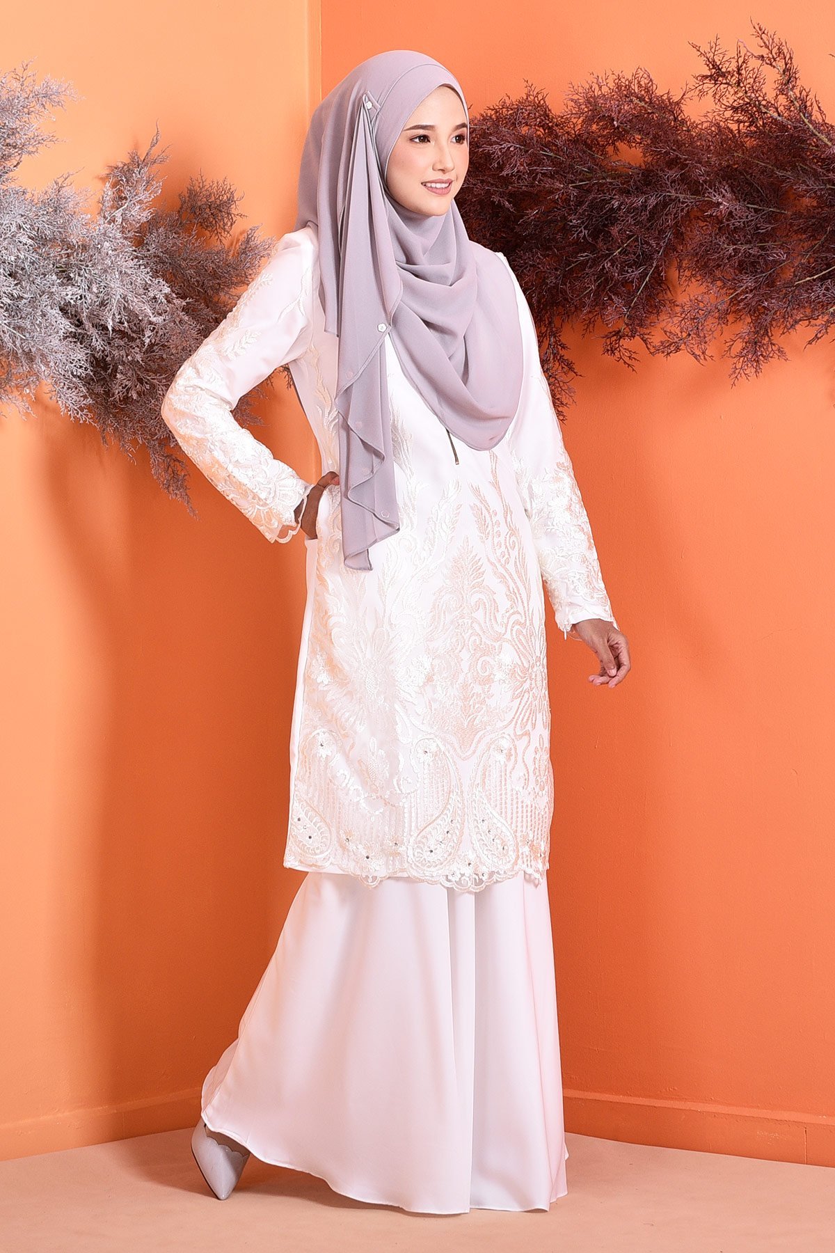 Baju Kurung Lace Serena - Cloud White