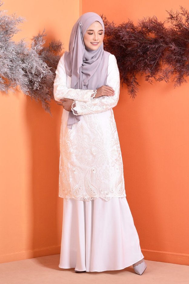 Baju Kurung Lace Serena - Cloud White