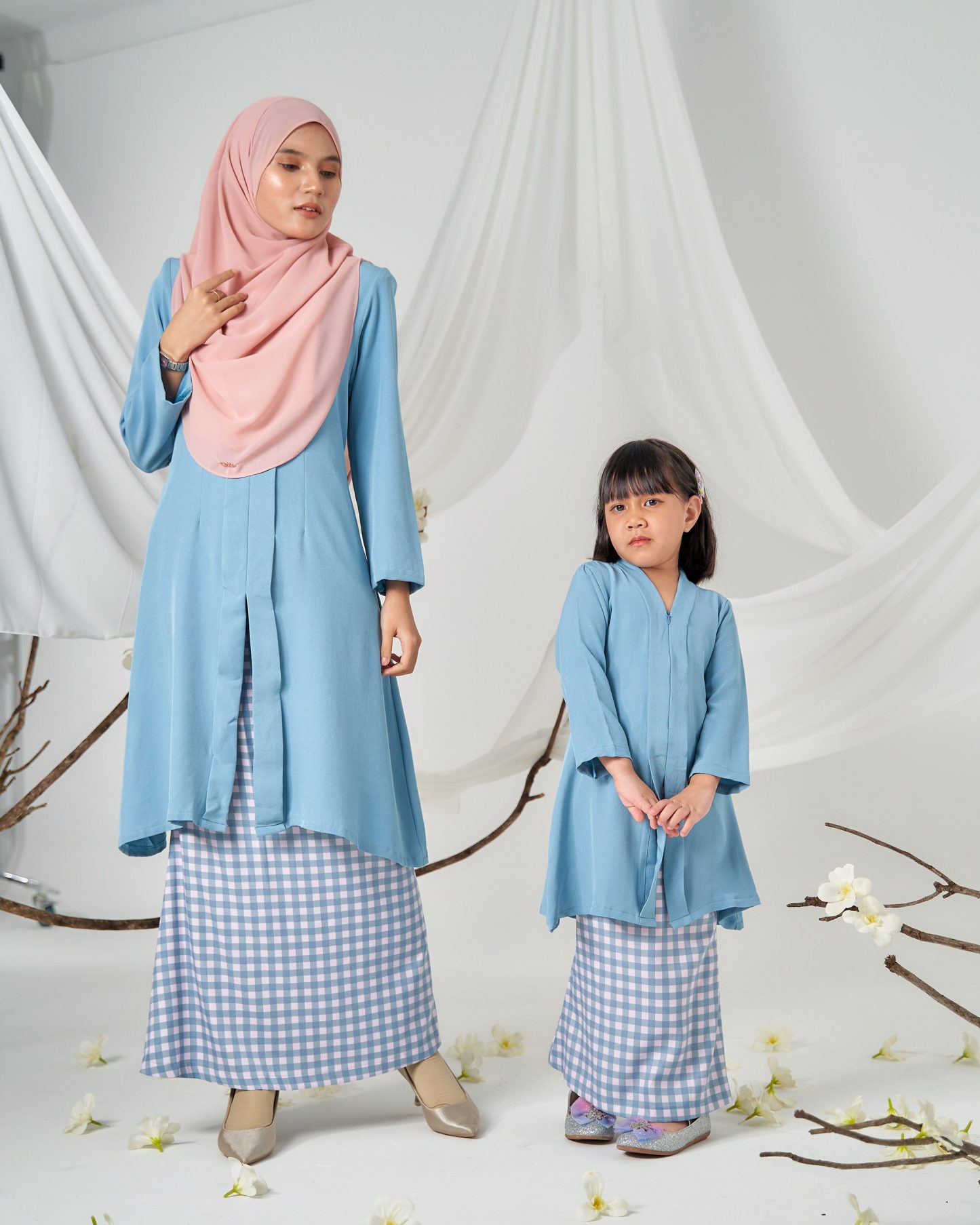 Baju Kebarung Printed Lani - Carolina Blue
