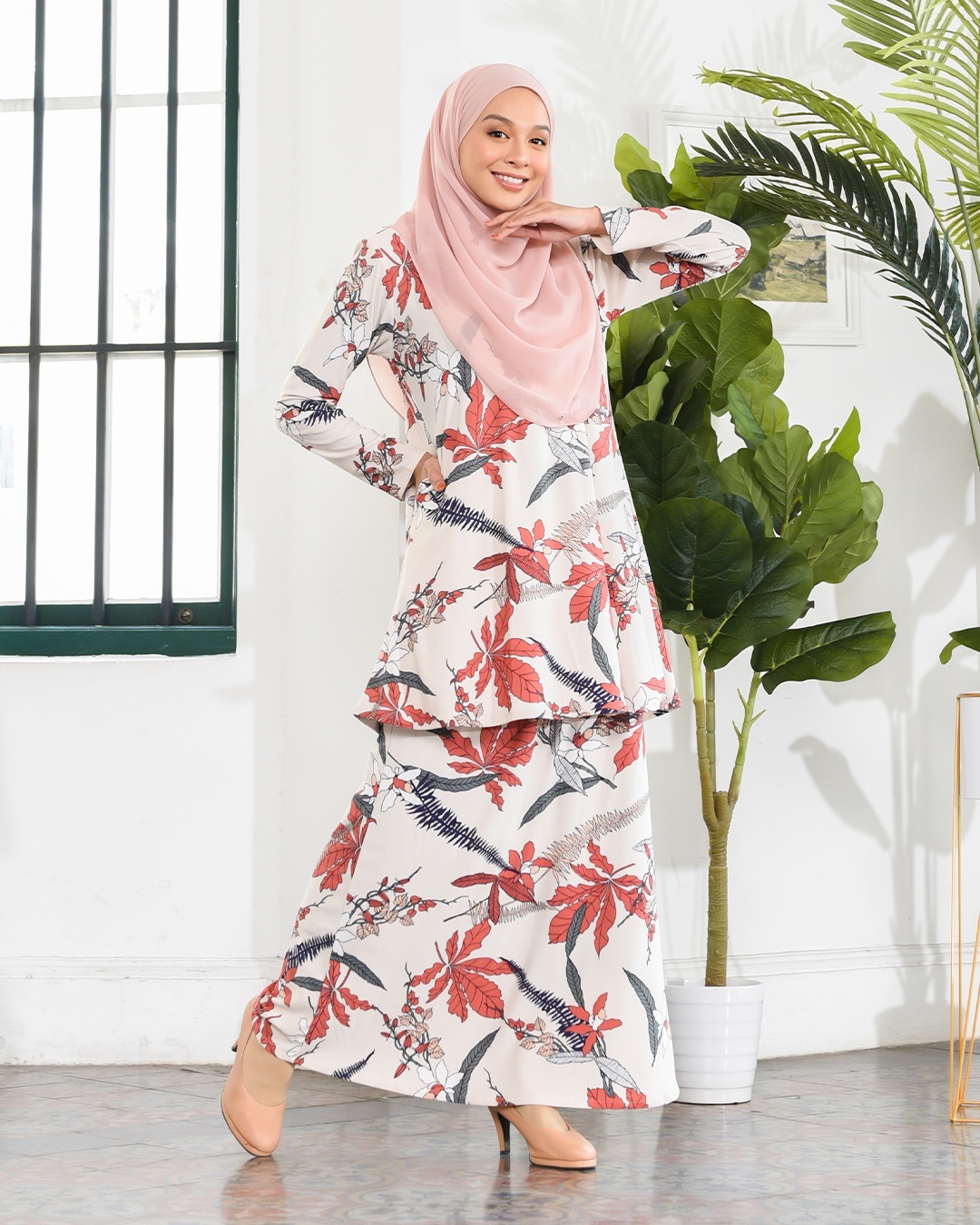 Kurung Lara – Cream Coral