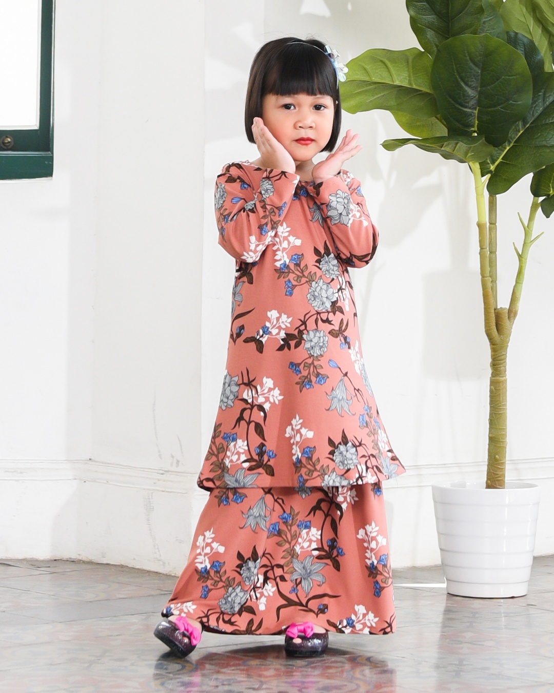 Kurung Lara Kids - Azalia Coral