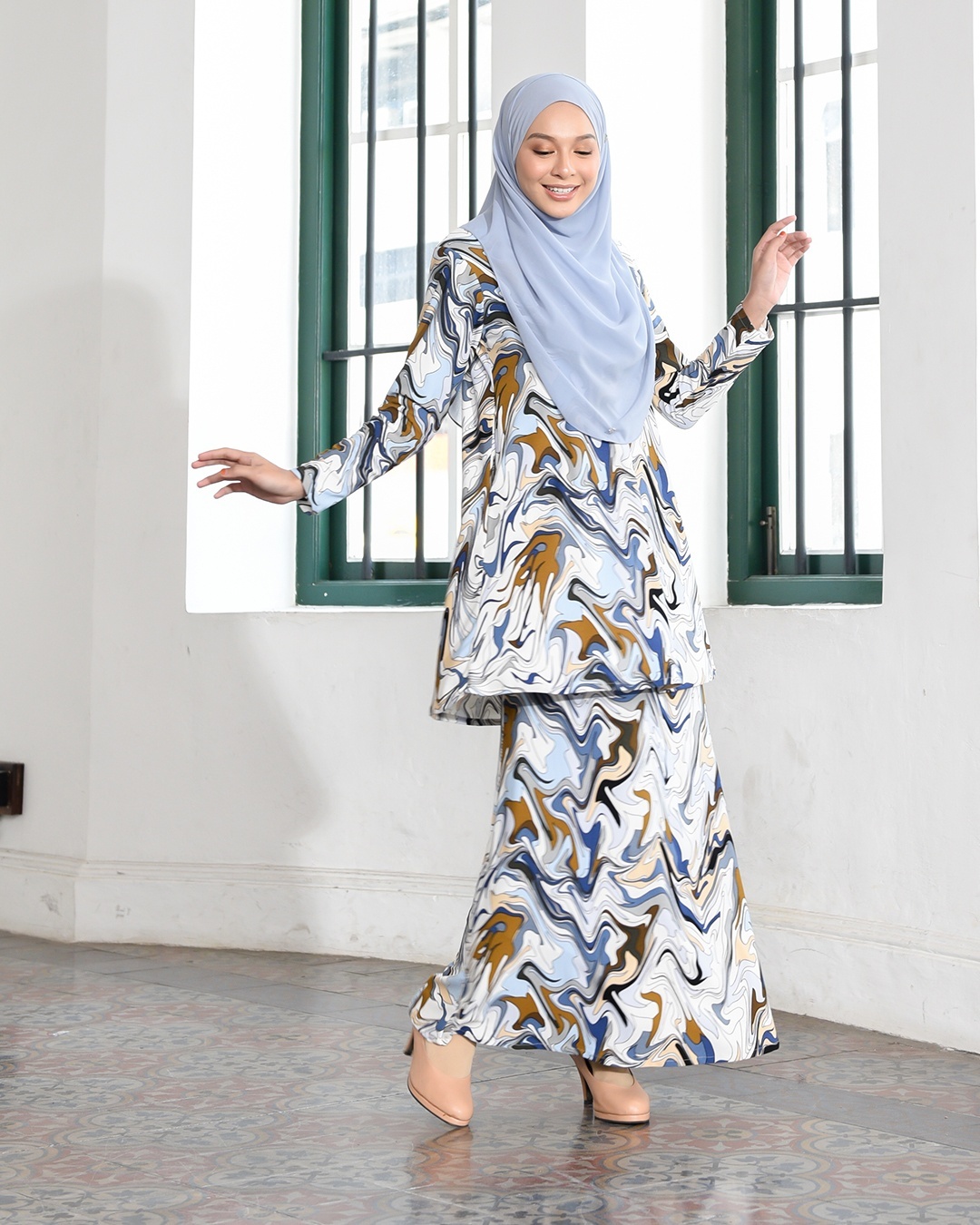 Kurung Lara – Marble Blue
