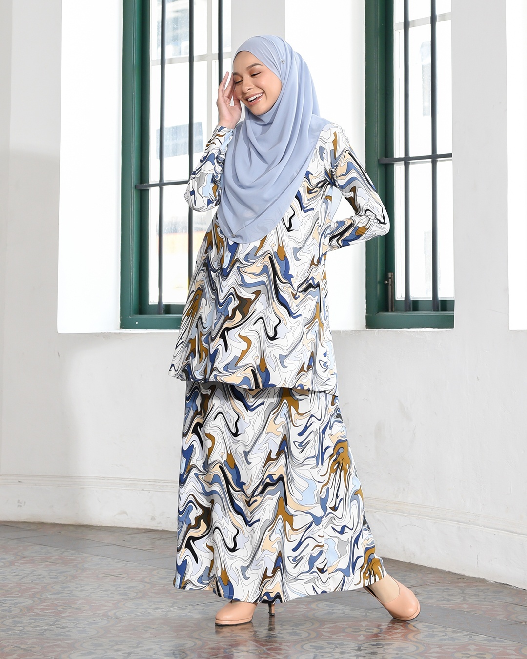 Kurung Lara – Marble Blue