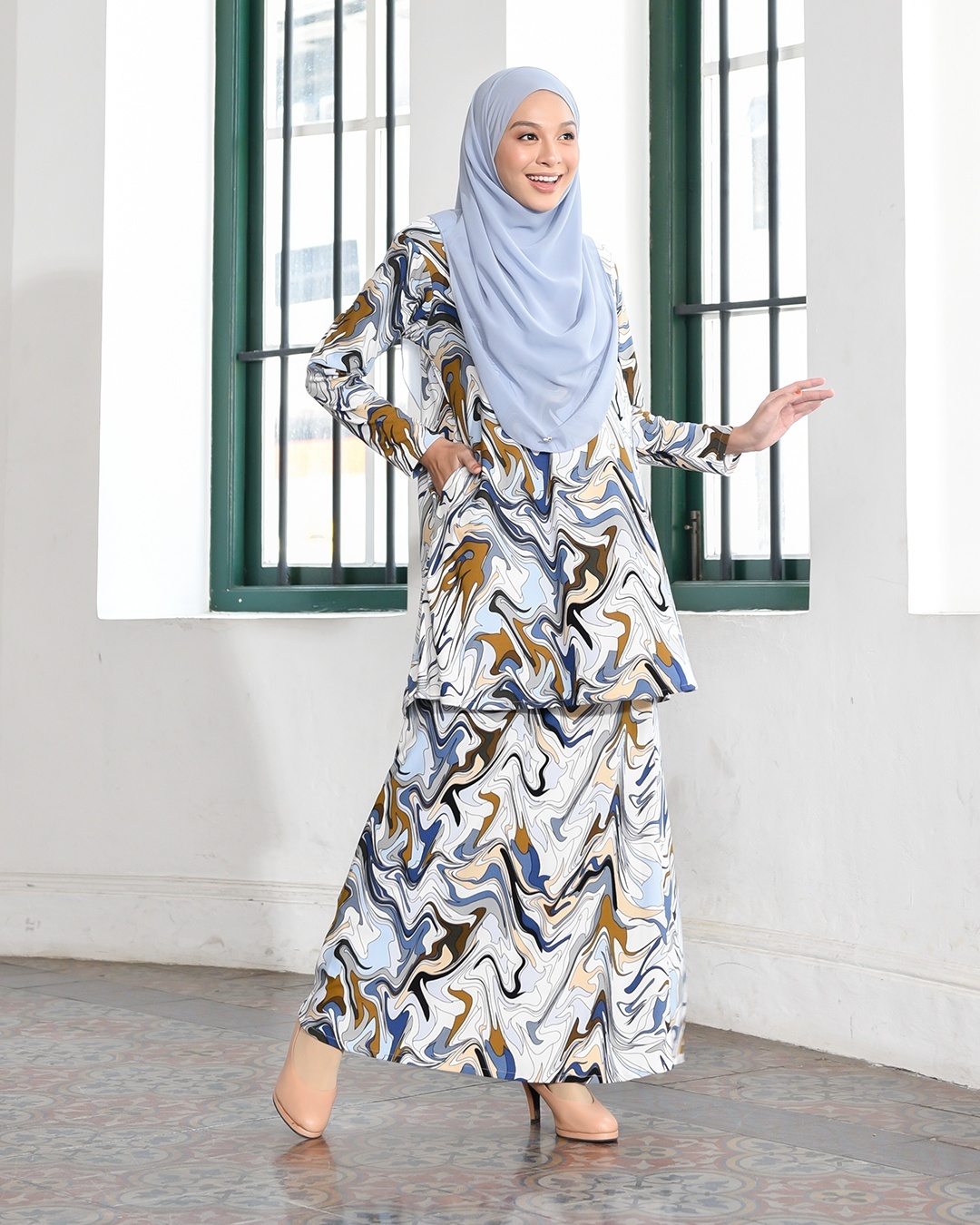 Kurung Lara – Marble Blue