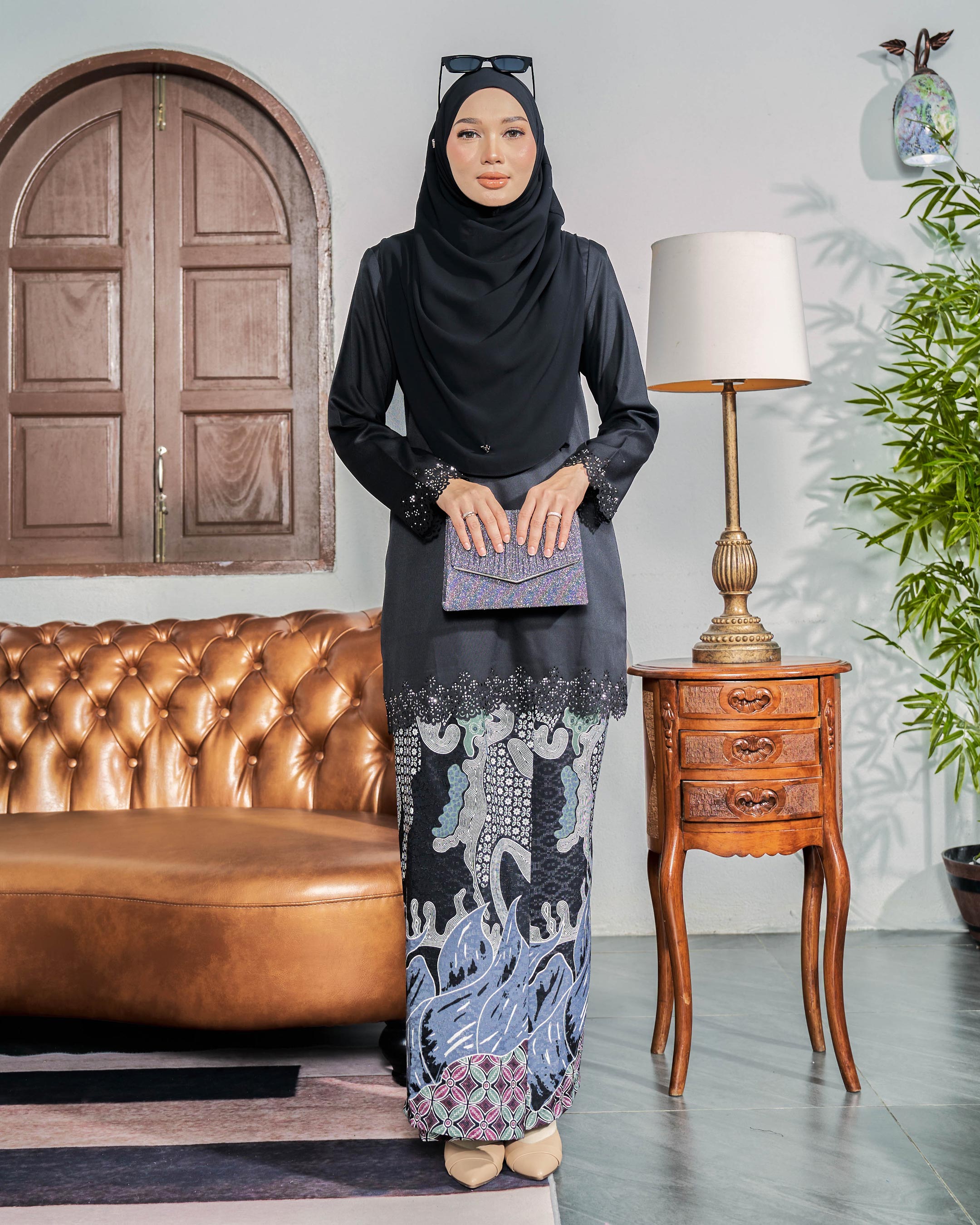 Baju Kurung Batik Lasercut Haya - Ash Black