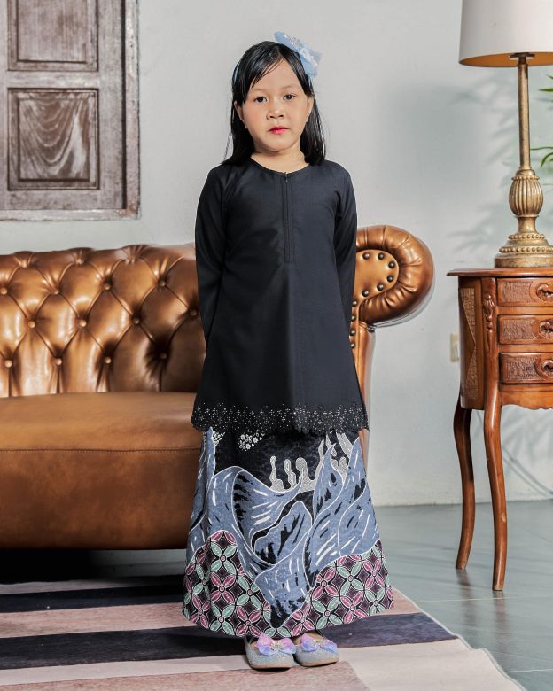 Baju Kurung Batik Lasercut Haya Kids - Ash Black