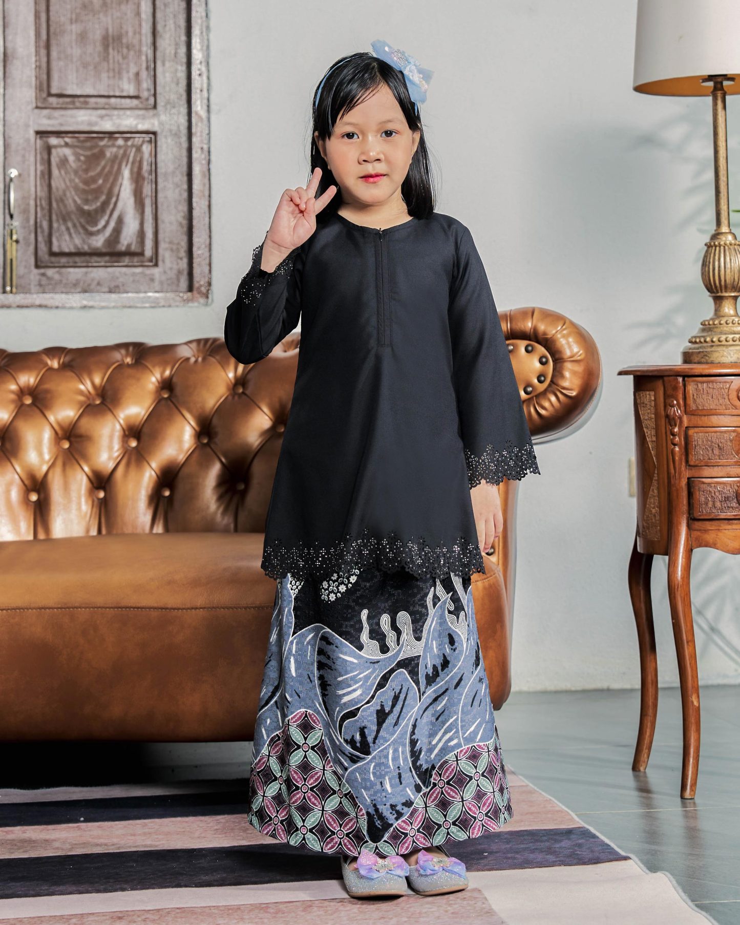 Baju Kurung Batik Lasercut Haya Kids - Ash Black