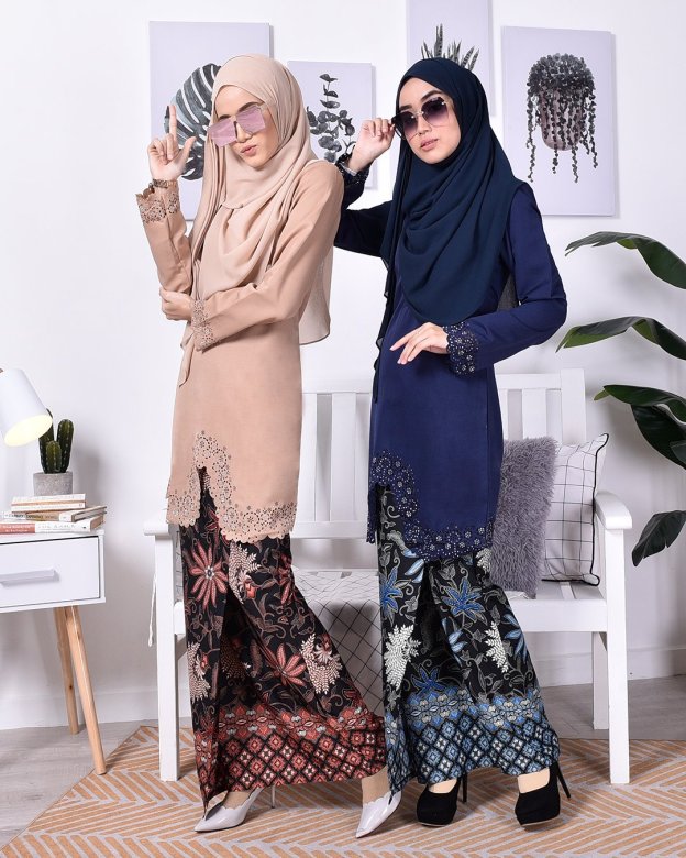Baju Kurung Batik Moden Lasercut Nasim - Milk Tea