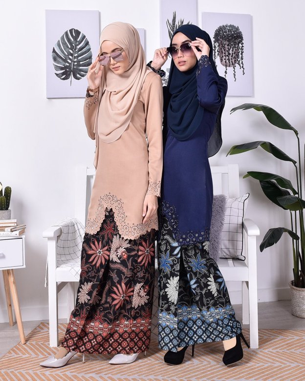 Baju Kurung Batik Moden Lasercut Nasim - Milk Tea