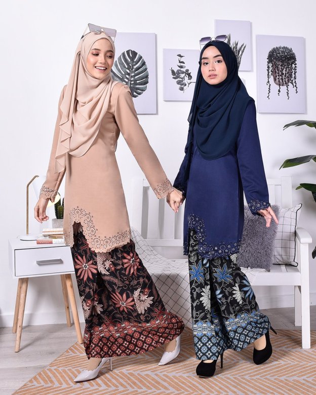 Baju Kurung Batik Moden Lasercut Nasim - Milk Tea
