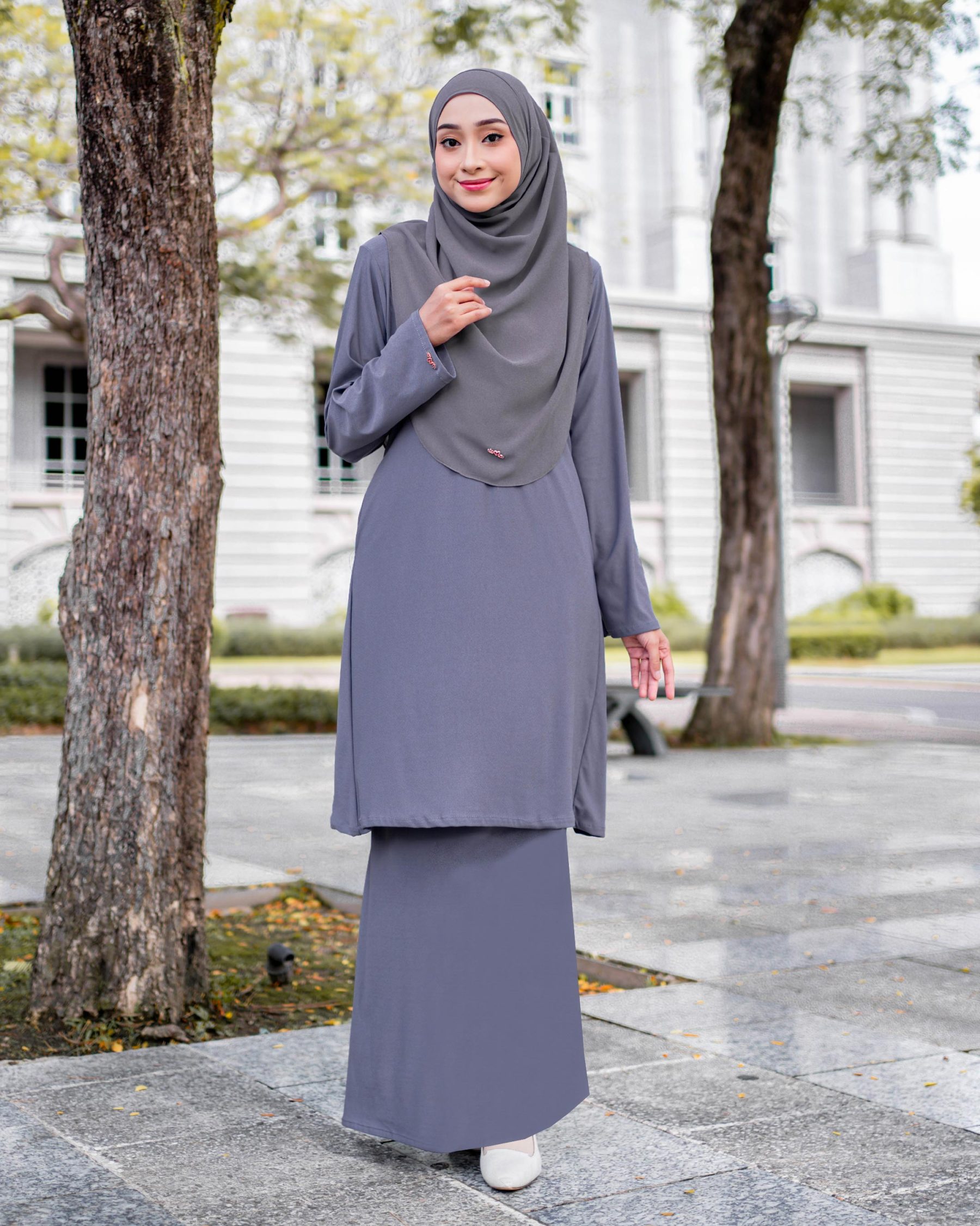 Baju Kurung Pahang Laura Plain 4.0 - Pewter Grey