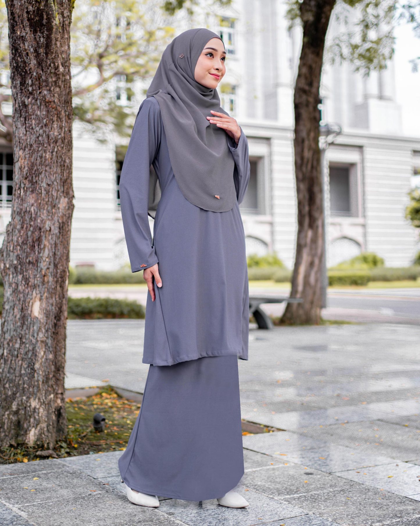 Baju Kurung Pahang Laura Plain 4.0 - Pewter Grey