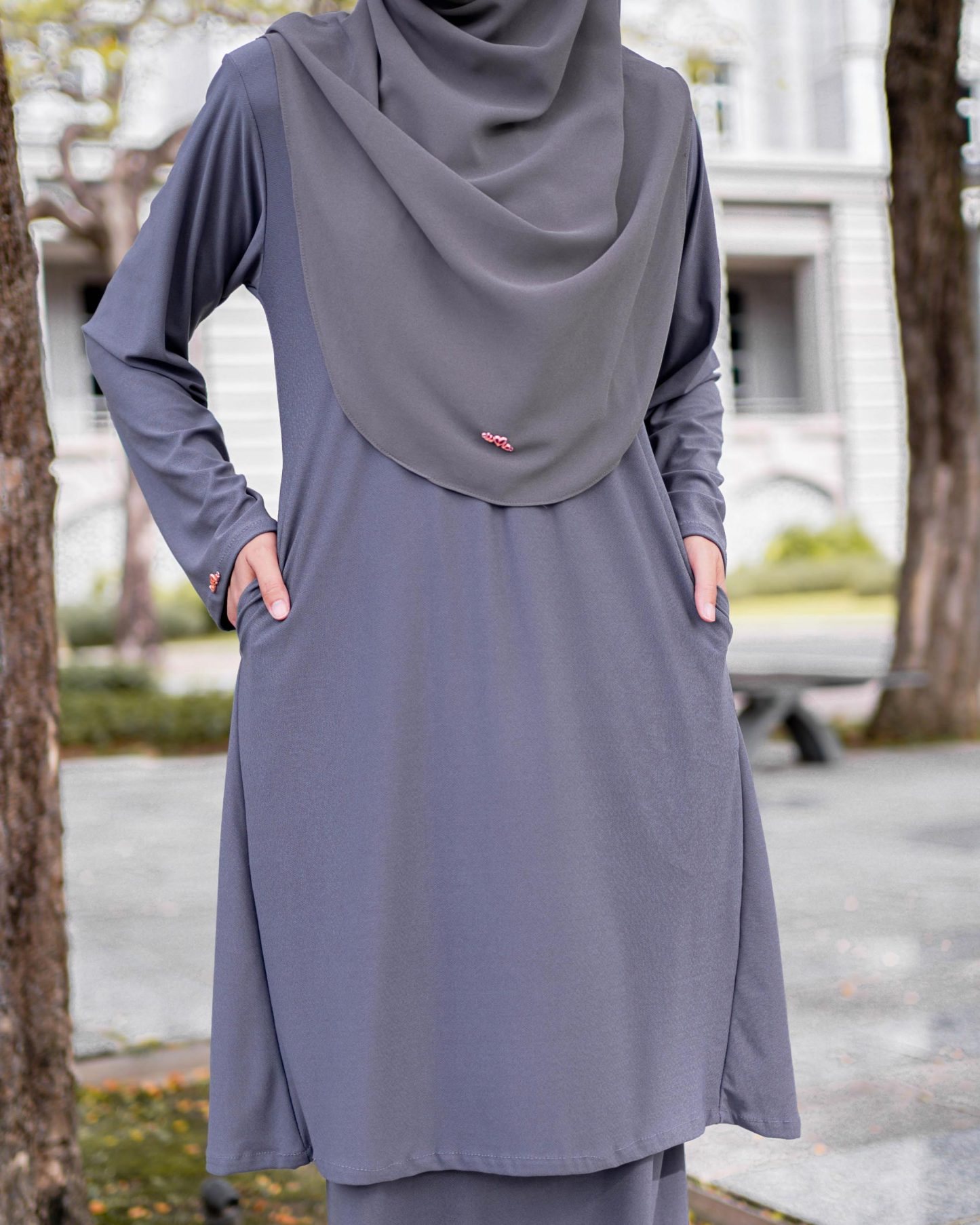 Baju Kurung Pahang Laura Plain 4.0 - Pewter Grey