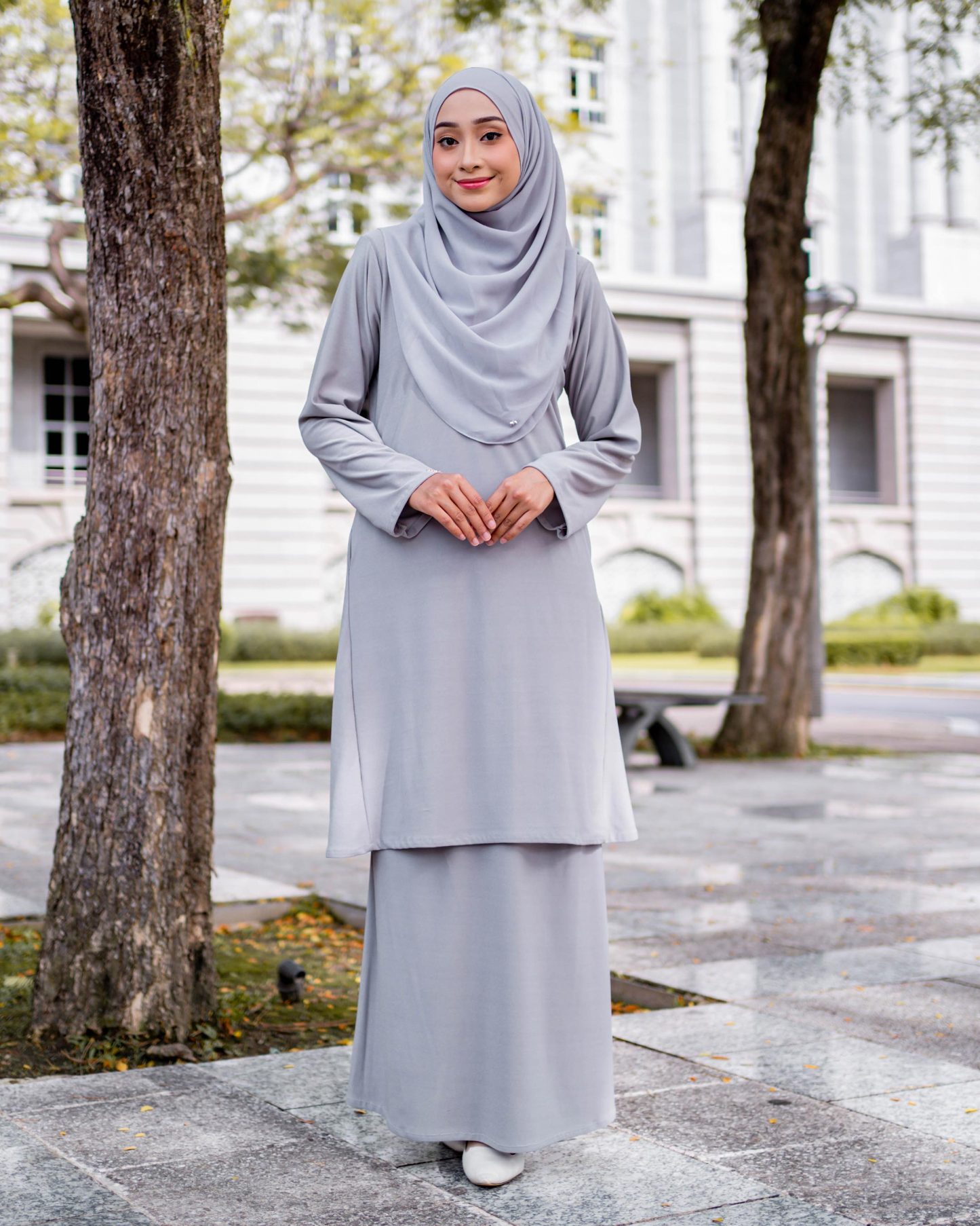 Baju Kurung Pahang Laura Plain 4.0 - Silver Grey