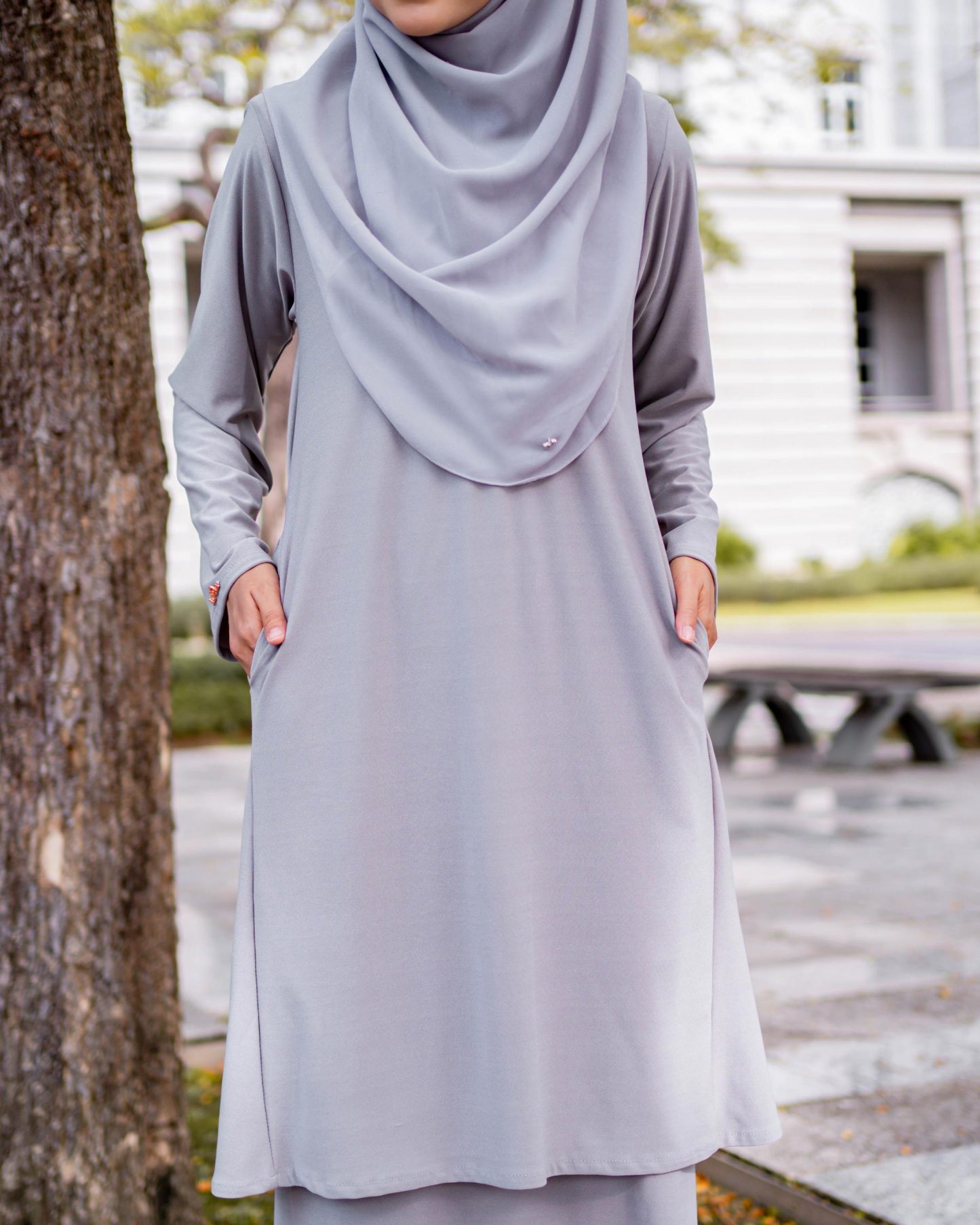 Baju Kurung Pahang Laura Plain 4.0 - Silver Grey