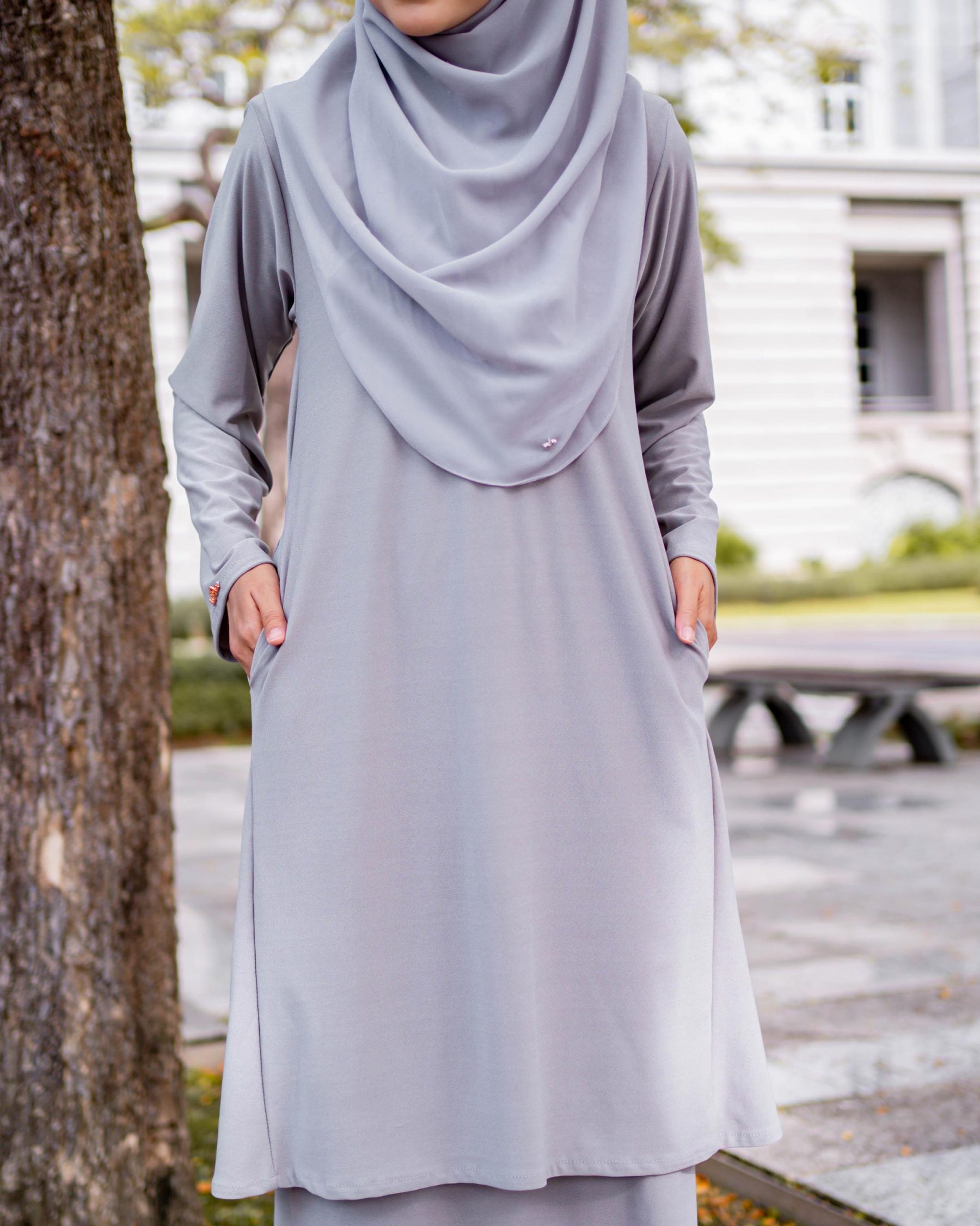 Baju Kurung Pahang Laura Plain 4.0 - Silver Grey