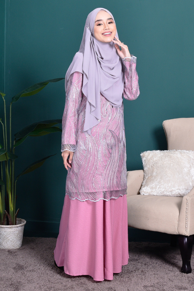 Baju Kurung Lace Lilian - Rose Pink