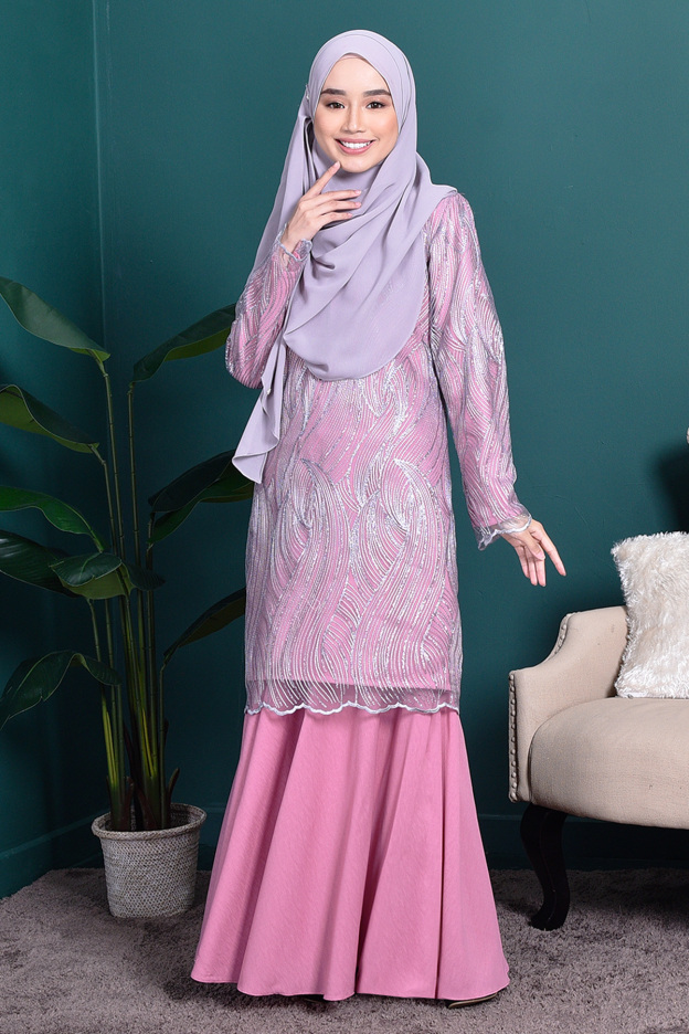 Baju Kurung Lace Lilian - Rose Pink