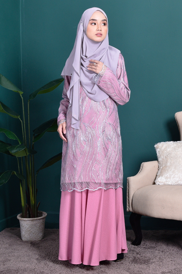 Baju Kurung Lace Lilian - Rose Pink