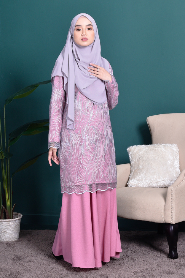 Baju Kurung Lace Lilian - Rose Pink