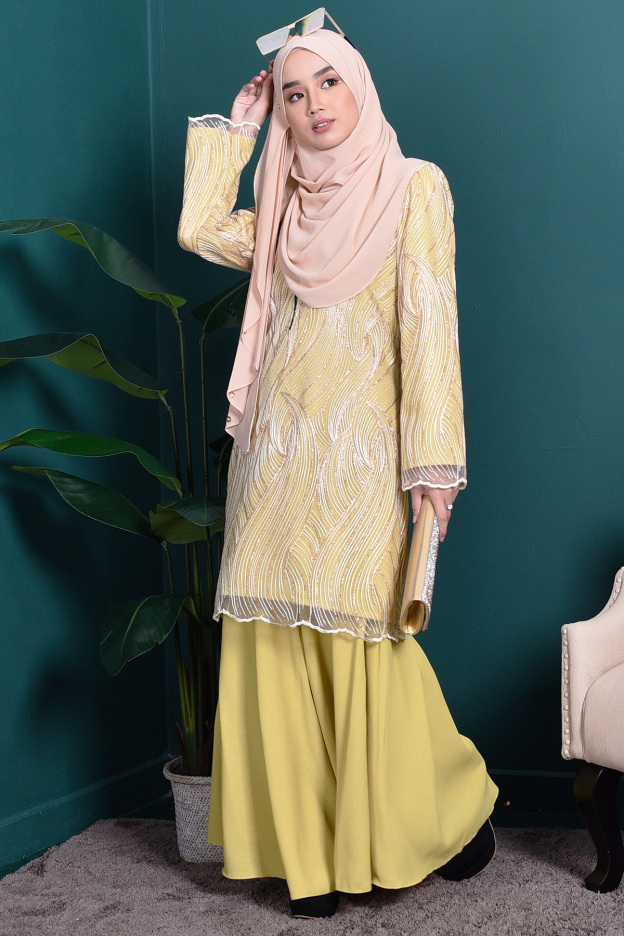 Baju Kurung Lace Lilian - Lime Green
