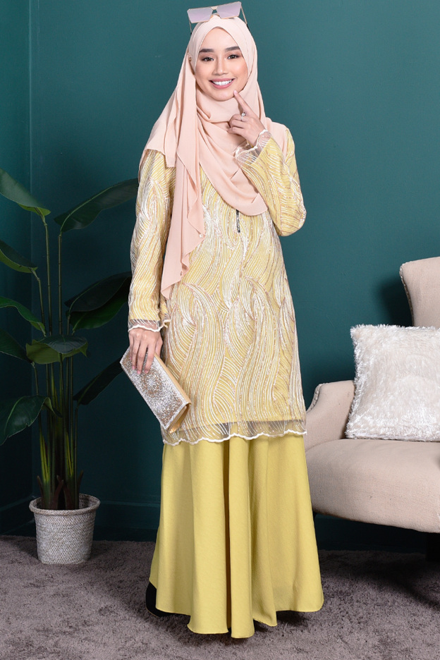 Baju Kurung Lace Lilian - Lime Green