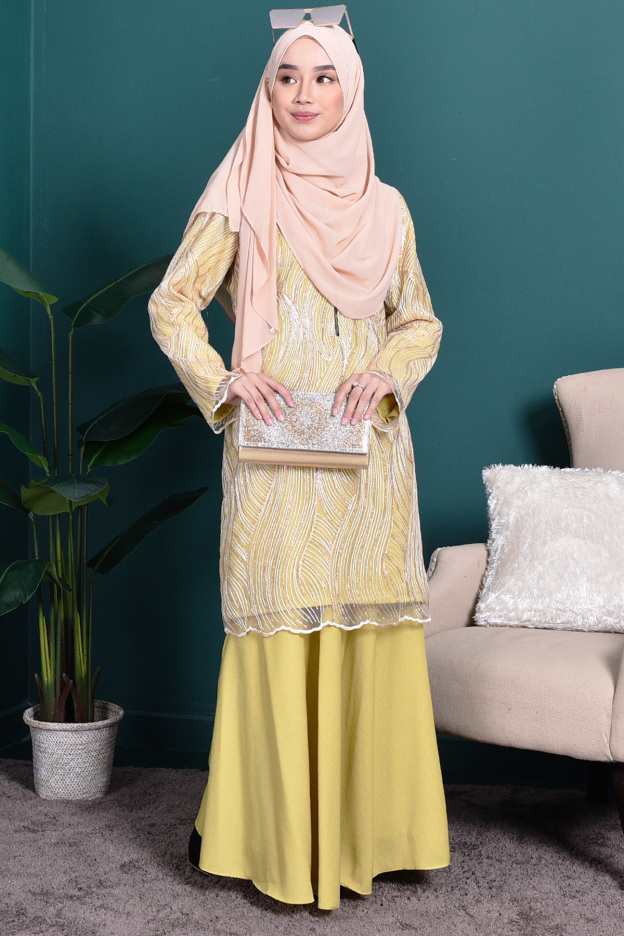 Baju Kurung Lace Lilian - Lime Green