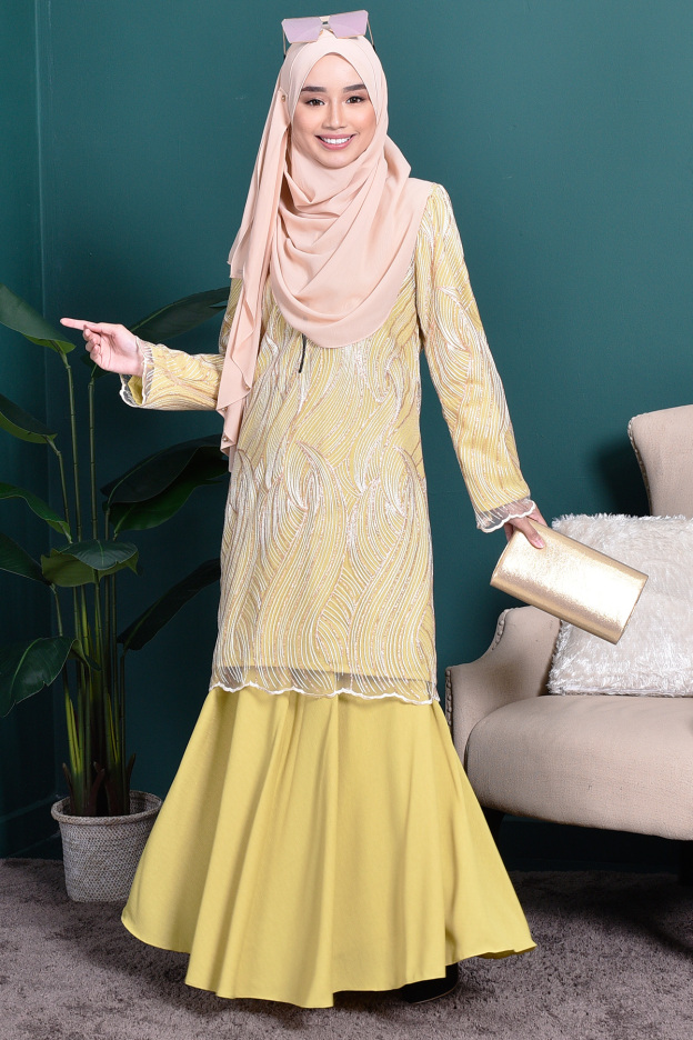 Baju Kurung Lace Lilian - Lime Green