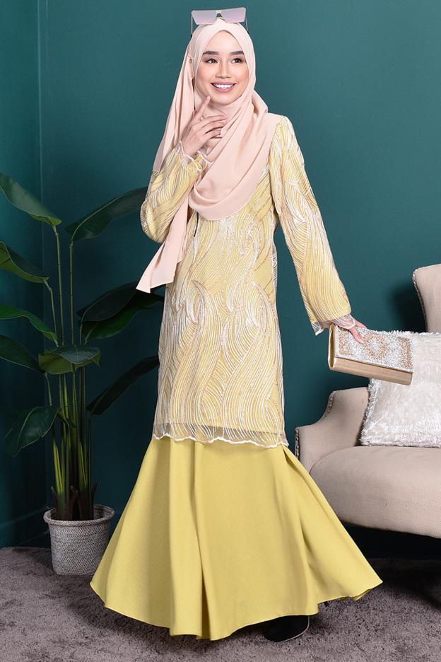 Baju Kurung Lace Lilian - Lime Green