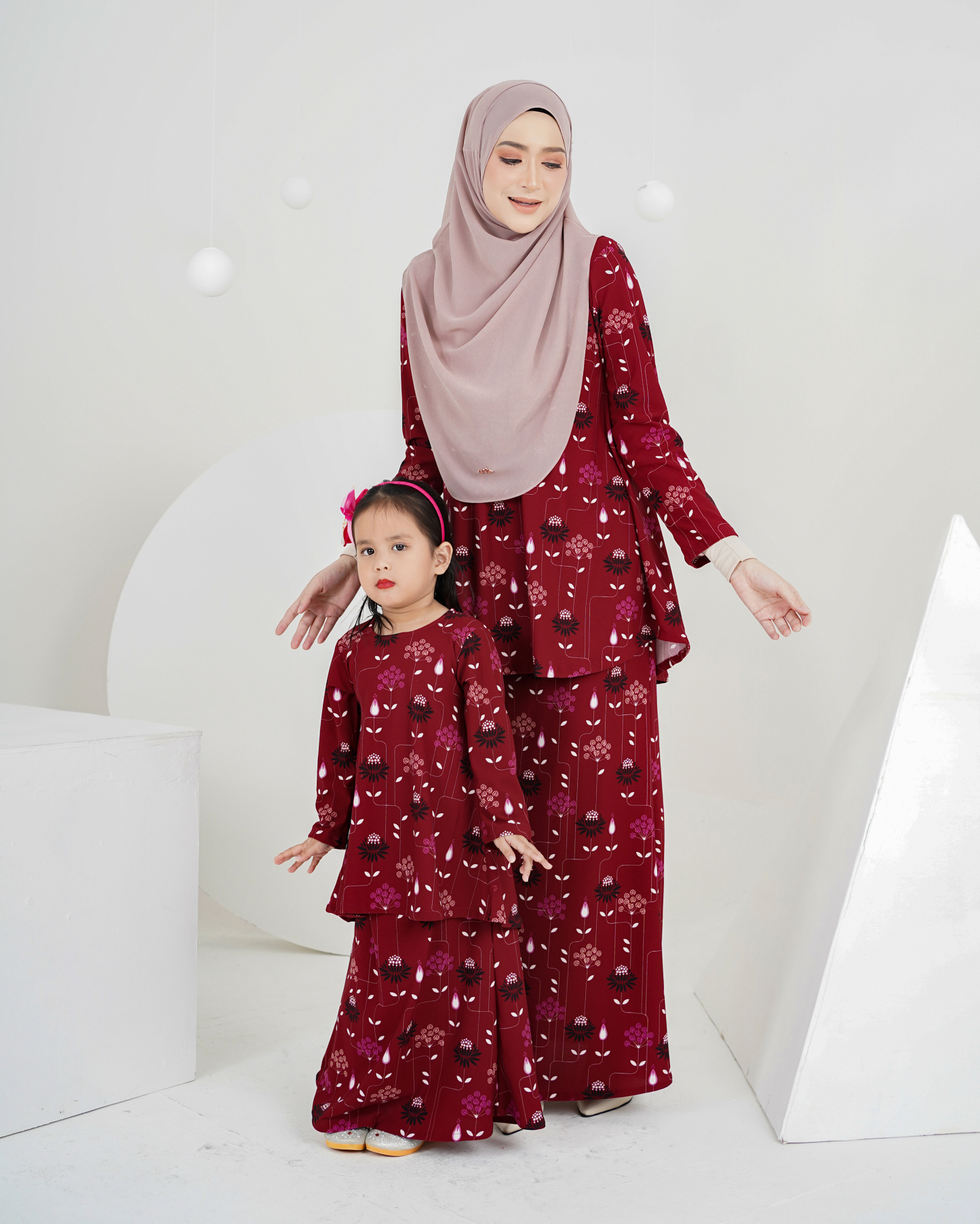 Baju Kurung Lola Printed Kids 2.0 - Amary Maroon