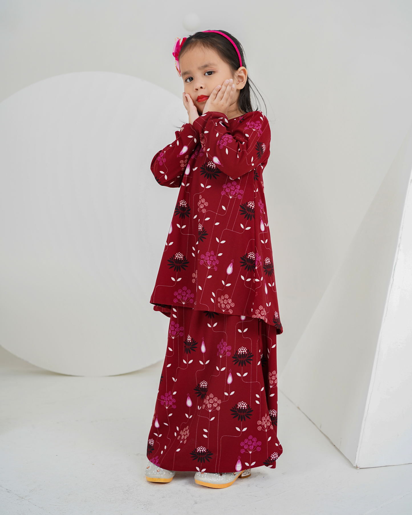 Baju Kurung Lola Printed Kids 2.0 - Amary Maroon