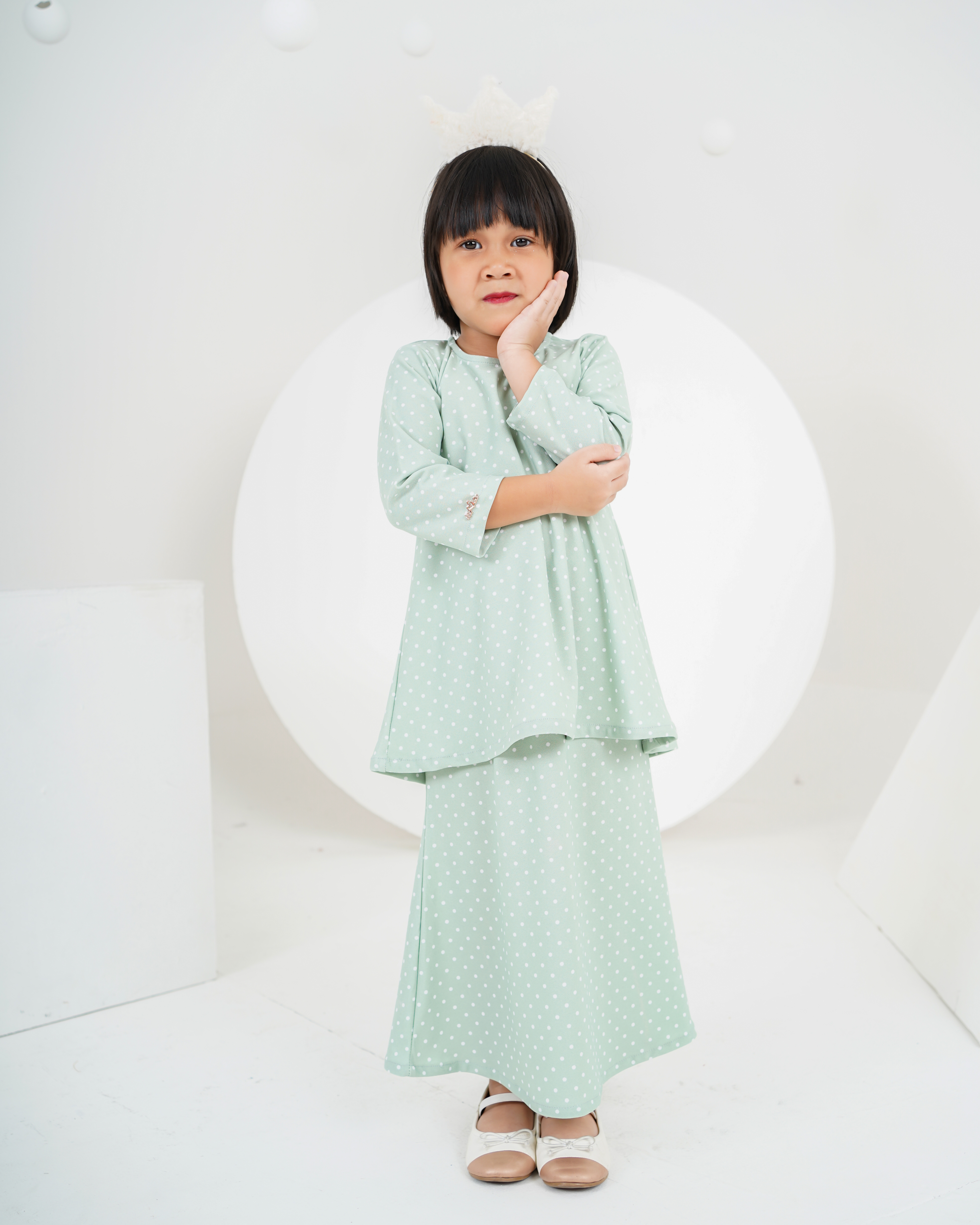 Baju Kurung Lola Printed Kids 2.0 - Polka Minty