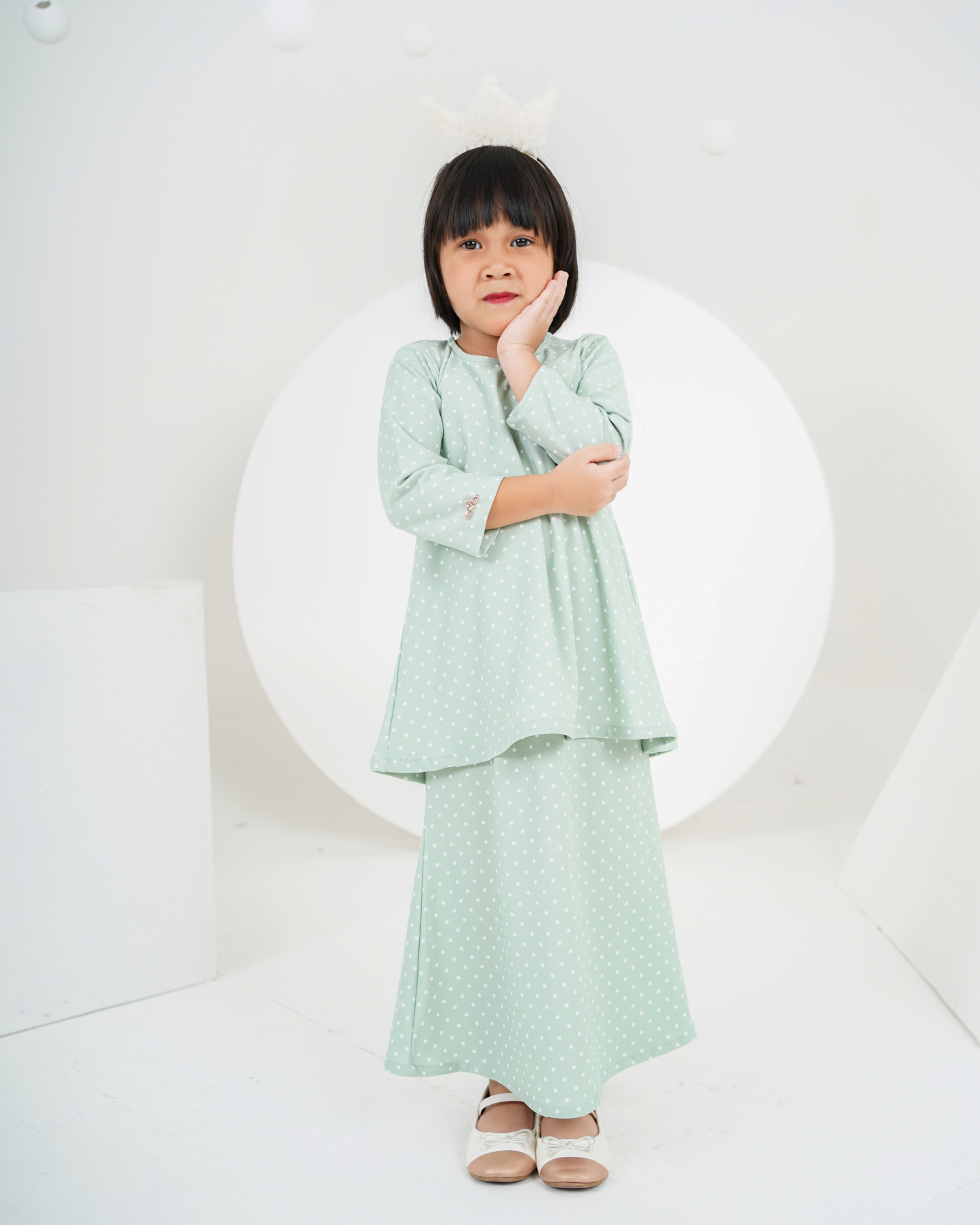 Baju Kurung Lola Printed Kids 2.0 - Polka Minty