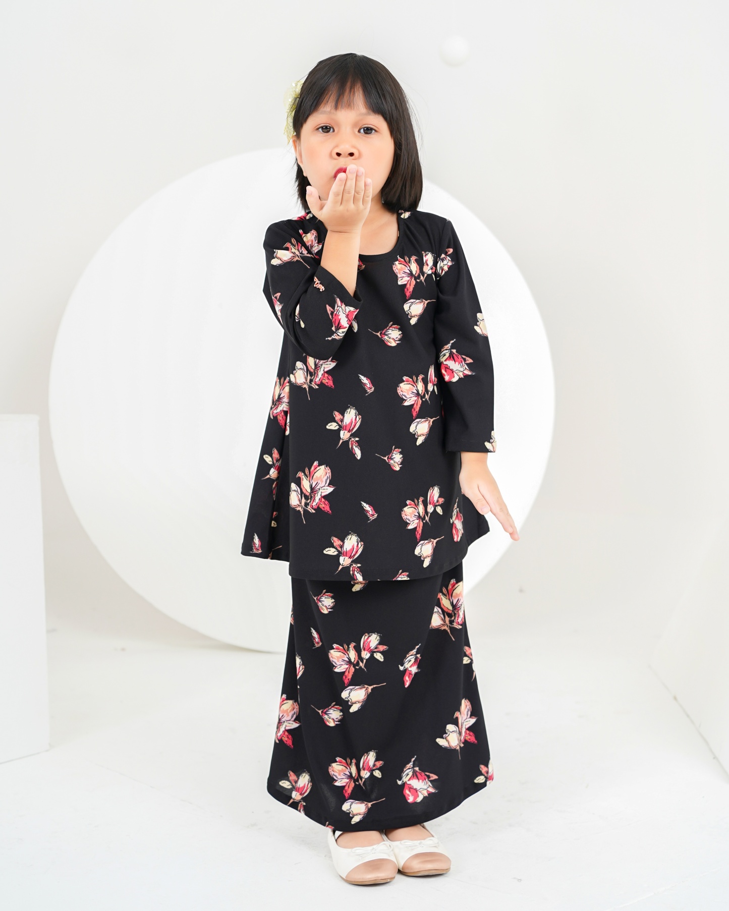 Baju Kurung Lola Printed Kids 2.0 - Villea Black