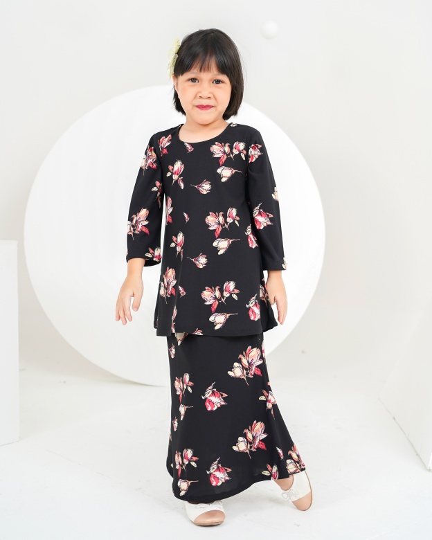 Baju Kurung Lola Printed Kids 2.0 - Villea Black