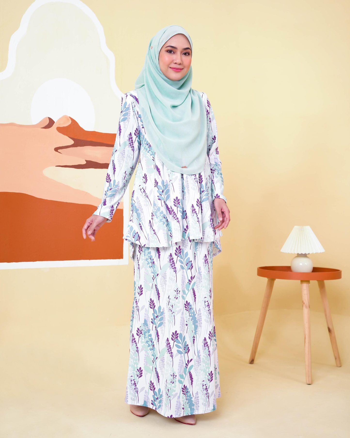 Baju Kurung Lola Printed 2.0 - Mint Lavender