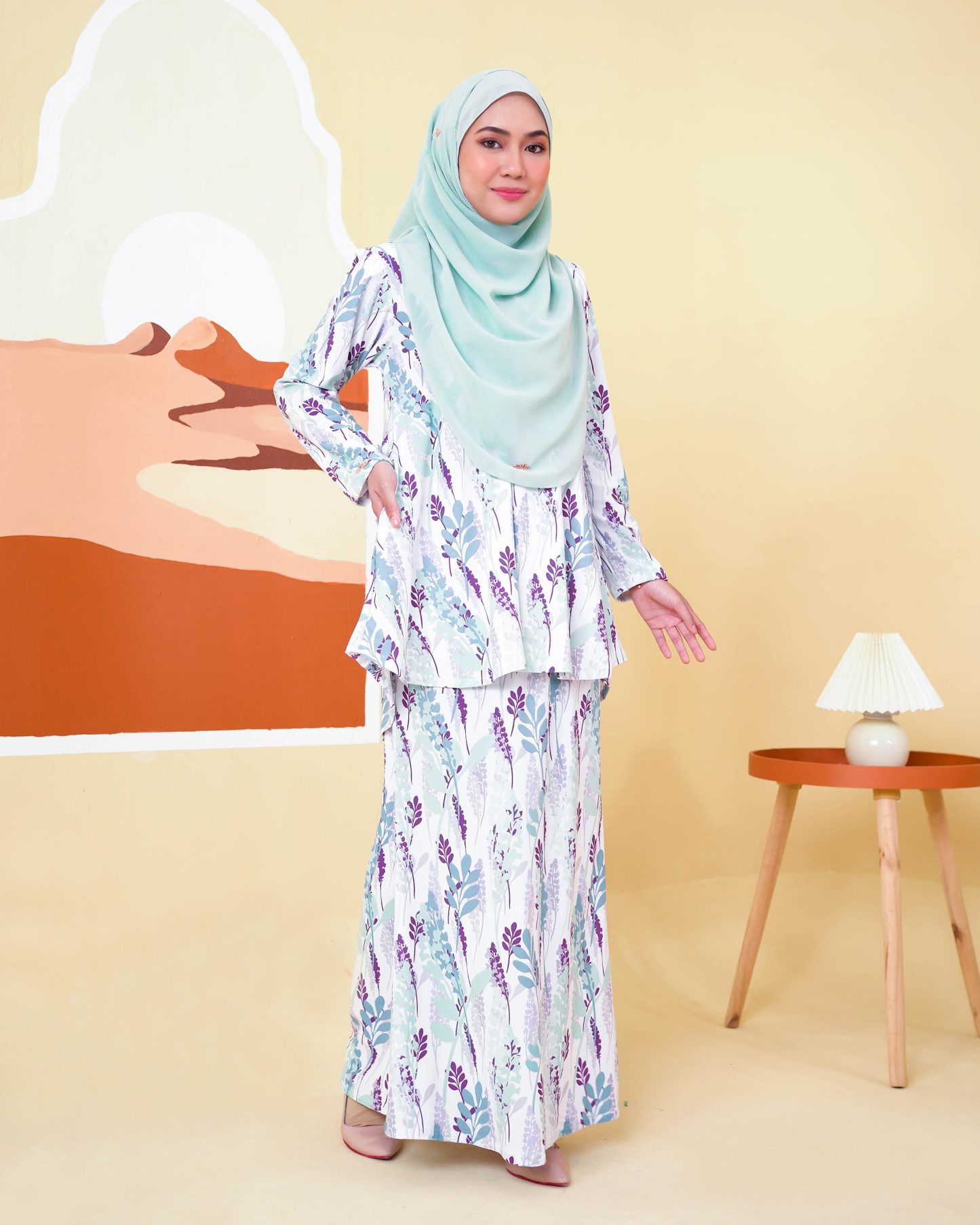 Baju Kurung Lola Printed 2.0 - Mint Lavender